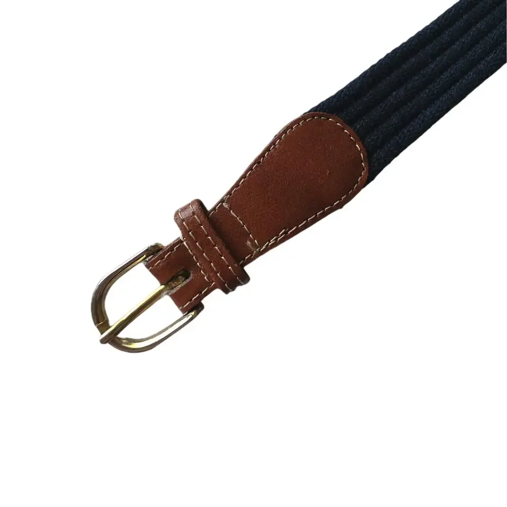 Boys Belt Leather Canvas Woven Navy Post Horn Classic Staple Vintage
